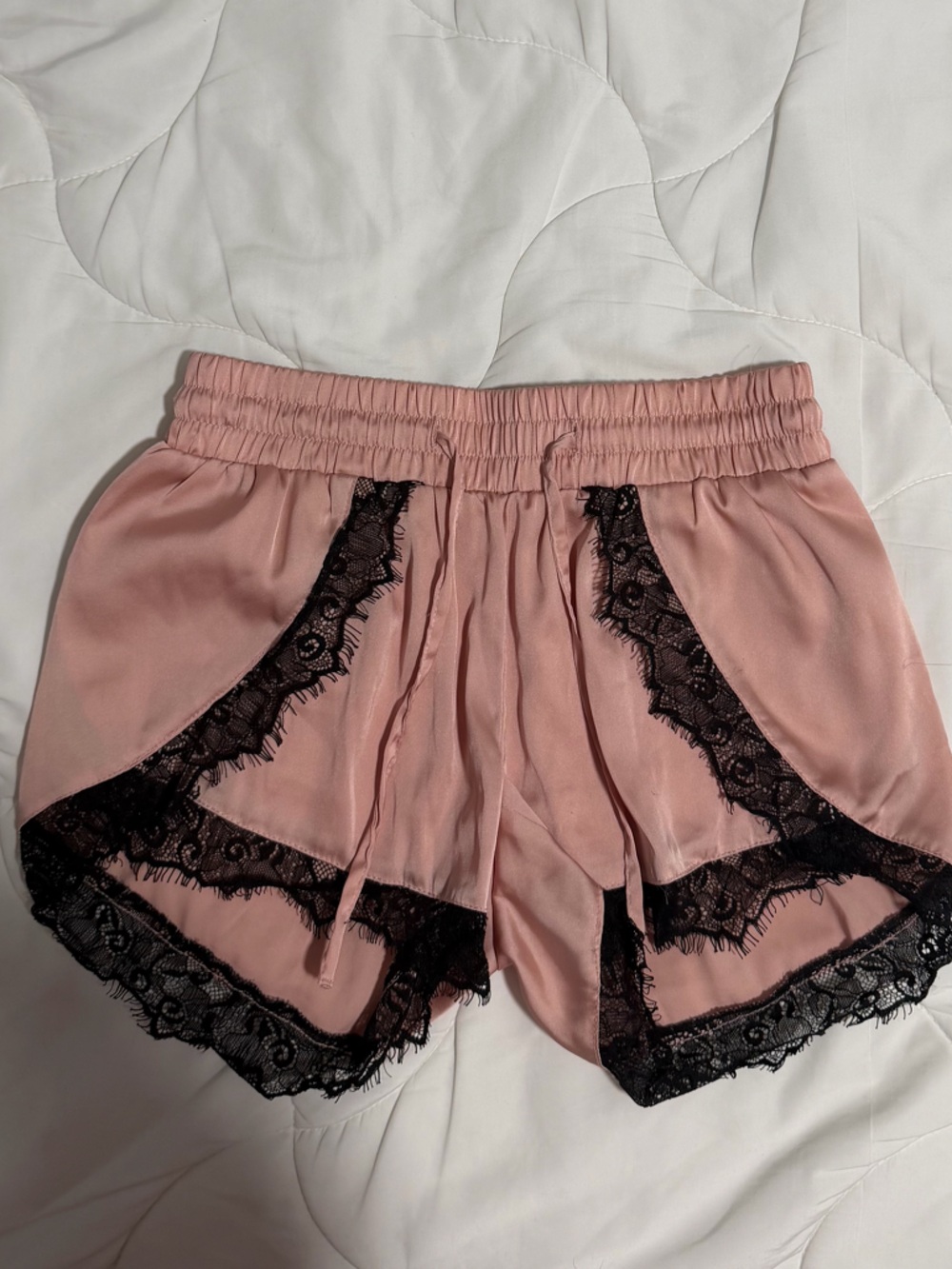 Women's Lace-Trim Satin Shorts - Blush Pink